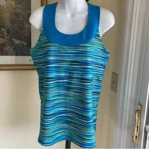 ACTIVE SLEEVELESS TOP BLUE GREEN YELLOW SHELF BRA SIZE L Excellent Cond